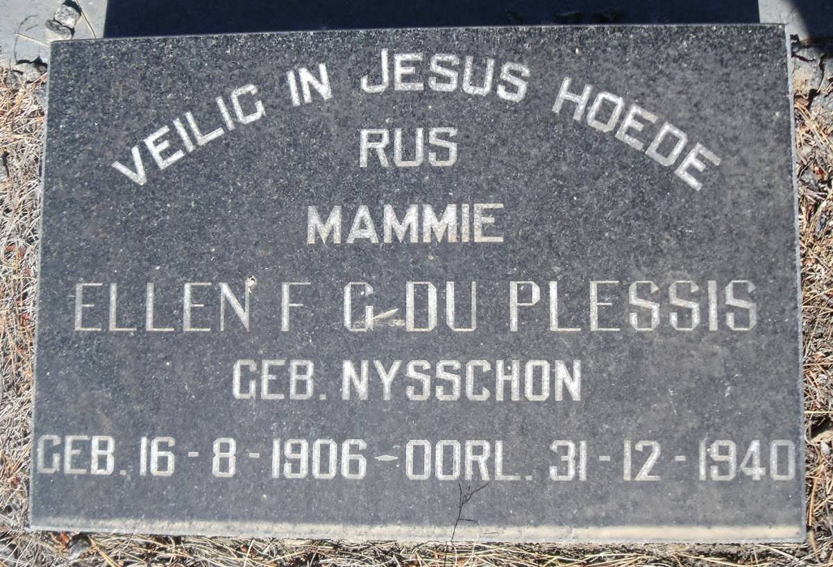 PLESSIS Ellen F.G. nee DU NYSSCHON 1906-1940