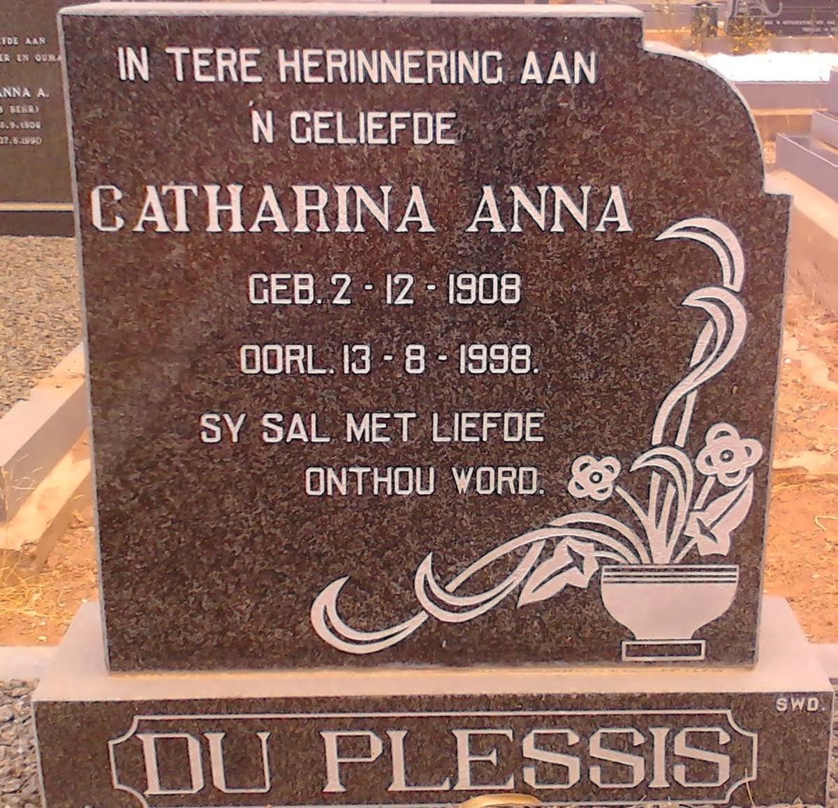PLESSIS Catherina Anna, du 1908-1998