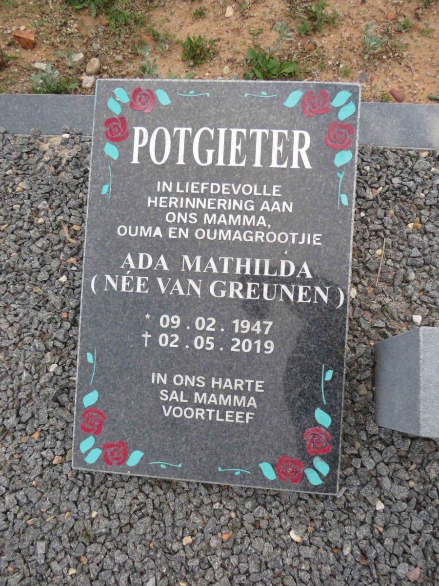 POTGIETER Ada Mathilda nee VAN GREUNEN 1947-2019