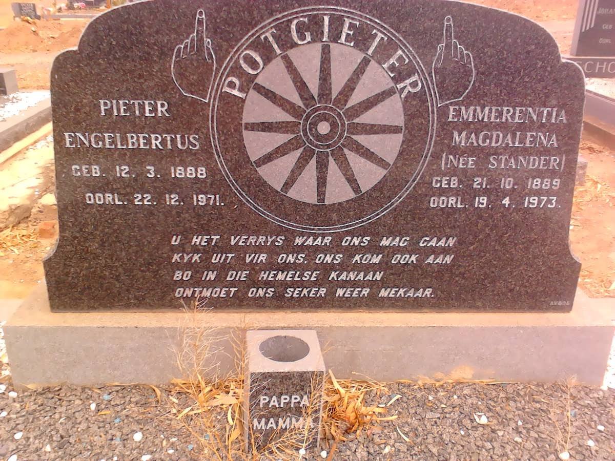 POTGIETER Pieter Engelbretus 1888-1971 &amp; Emmerentia Magdalena STANDER 1889-1973
