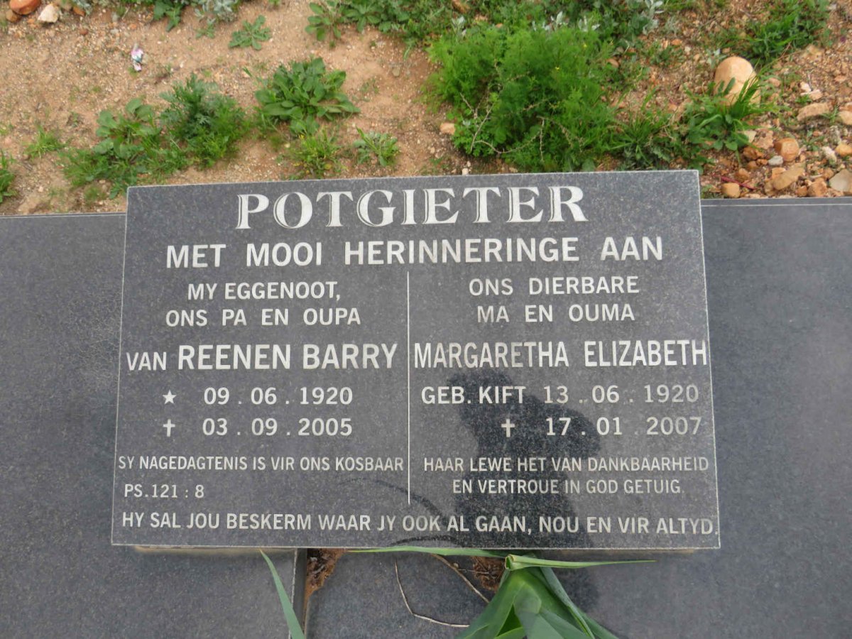 POTGIETER Van Reenen Barry 1920-2005 & Margaretha Elizabeth KIFT 1920-2007