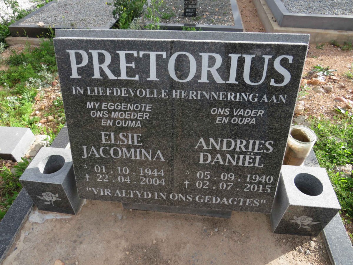 PRETORIUS Andries Daniel 1940-2015 & Elsie Jacomina 1944-2004
