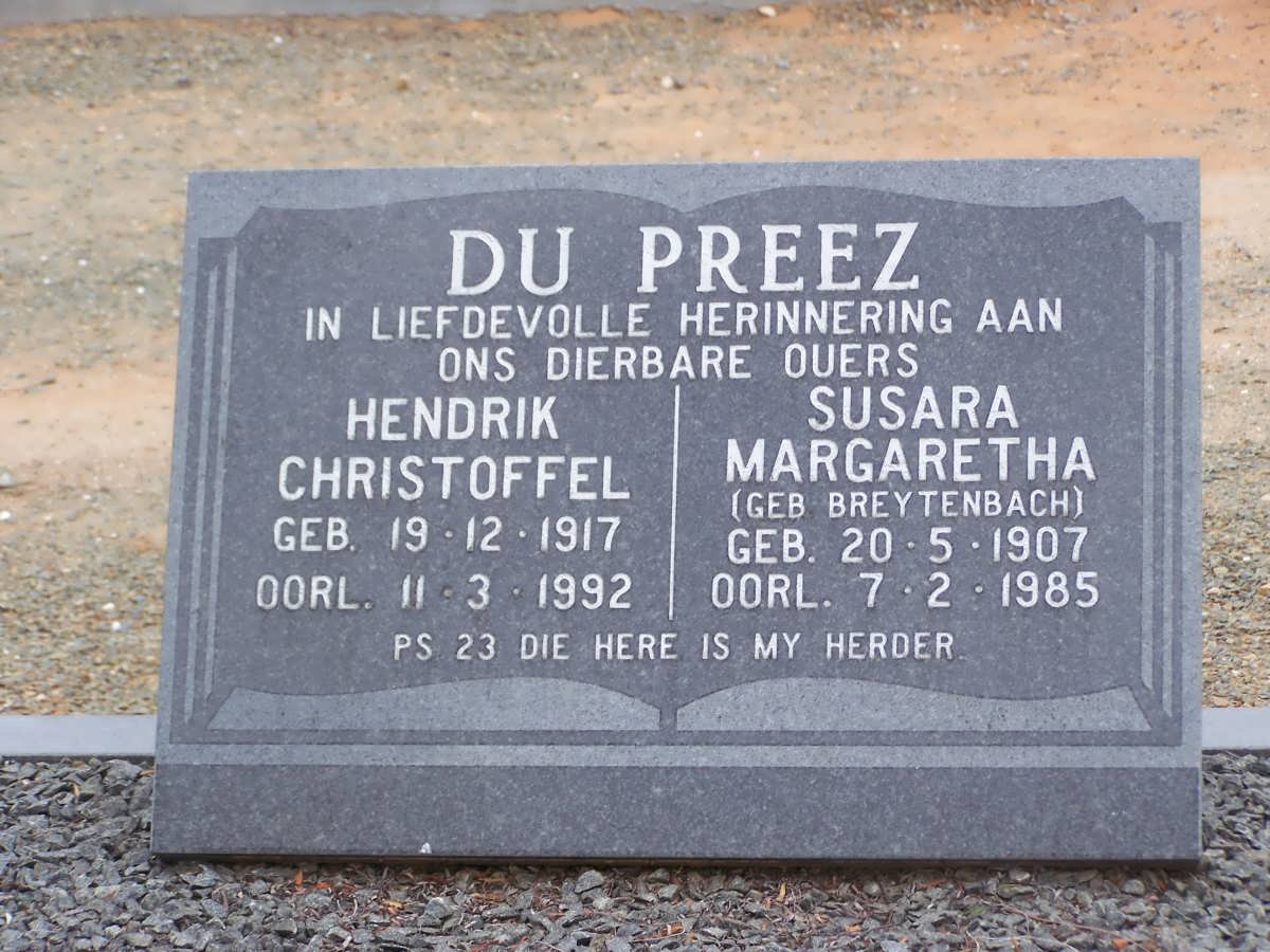 PREEZ Hendrik Christoffel, du 1917-1992 &amp; Susara Margaretha BREYTENBACH 1907-1985