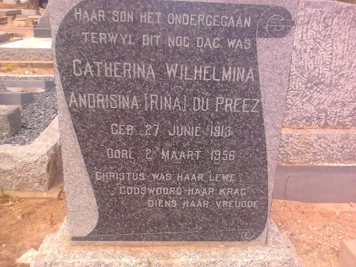 PREEZ Catherina Wilhelmina Andrisina, du 1913-1956