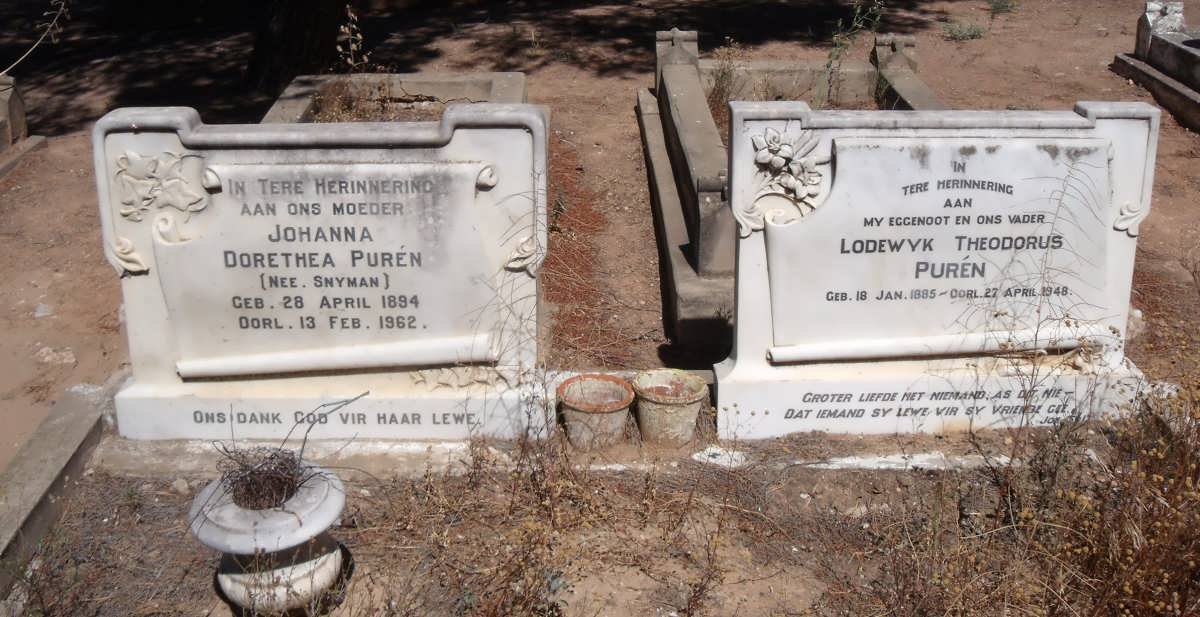 PURÉN Lodewyk Theodorus 1885-1948 &amp; Johanna Dorethea SNYMAN 1894-1962
