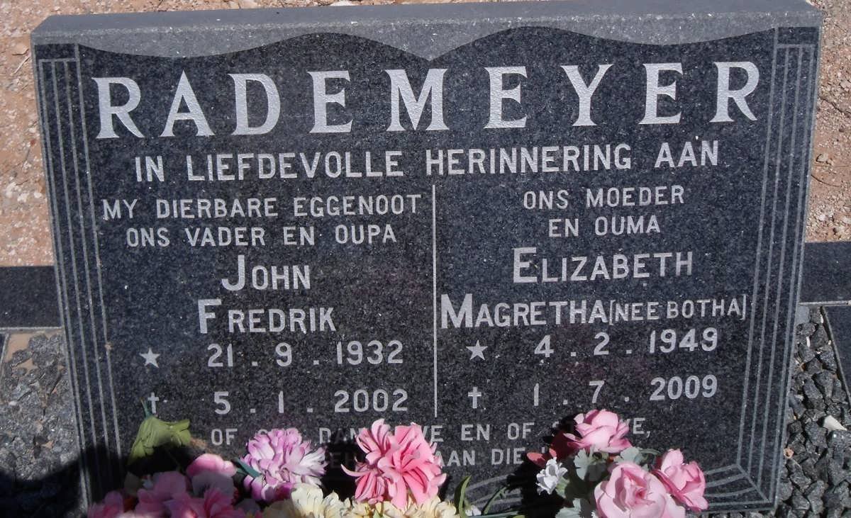 RADEMEYER John Fredrik 1932-2002 &amp; Elizabeth Magretha BOTHA 1949-2009