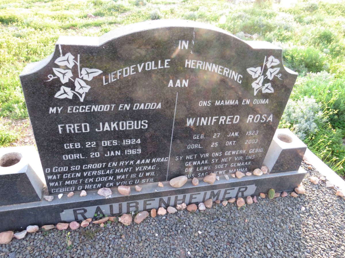 RAUBENHEIMER Fred Jakobus 1924-1969 & Winifred Rosa 1923-2003
