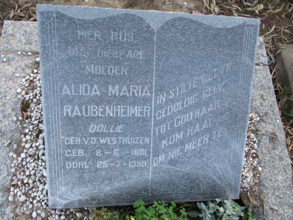 RAUBENHEIMER Alida Maria V.D. WESTHUIZEN  1881-1959