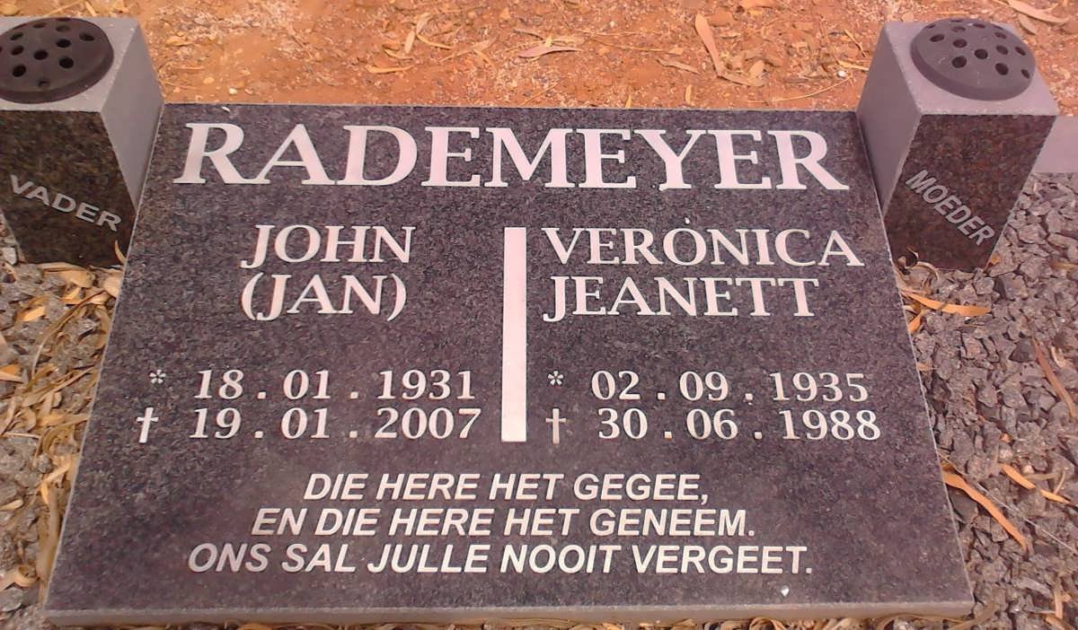 RADEMEYER John 1931-2007 &amp; Veronica Jeanett 1935-1988