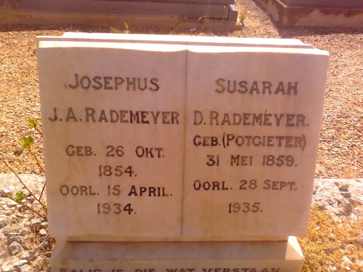 RADEMEYER Josephus J.A. 1854-1934 &amp; Susarah D. POTGIETER 1859-1935