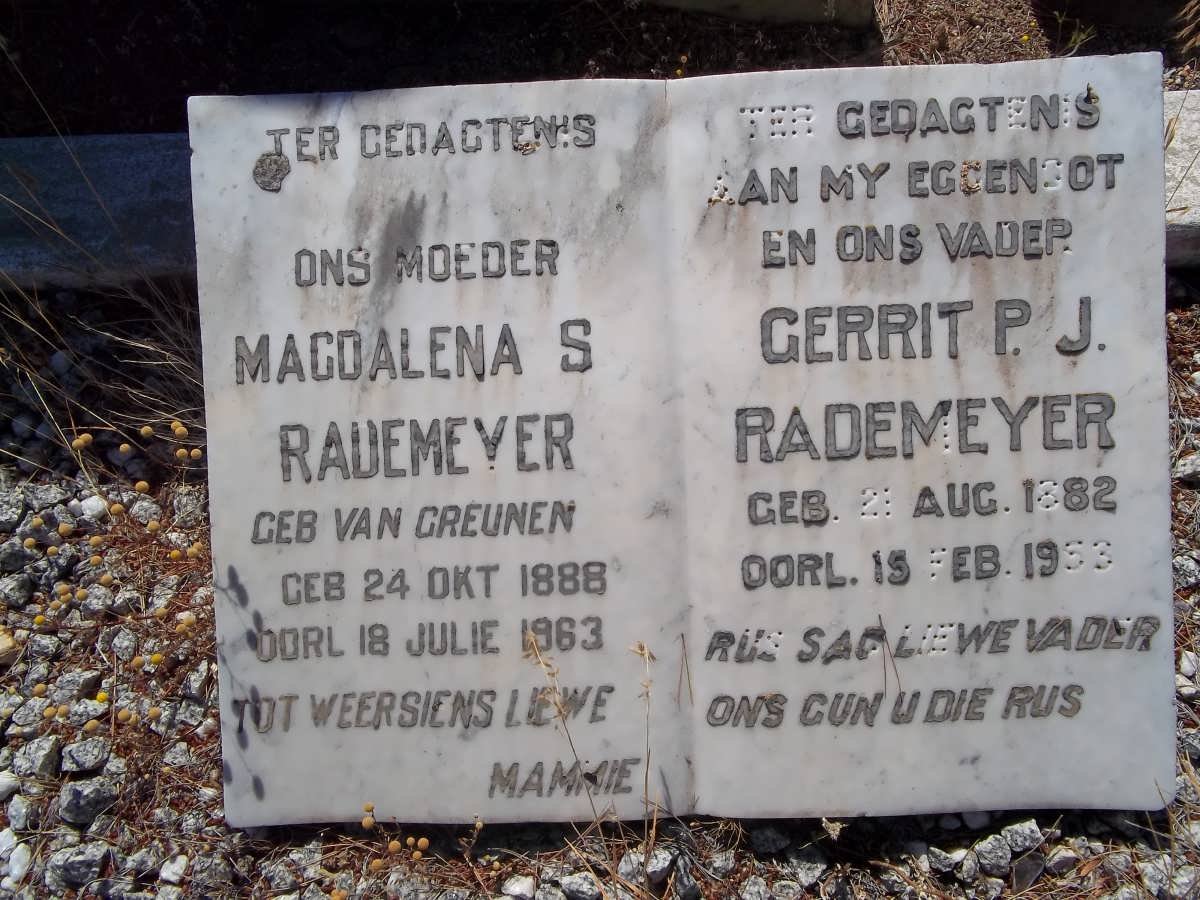 RADEMEYER Gerrit P.J. 1882-1953 &amp; Magdalena S. van GREUNEN 1888-1963