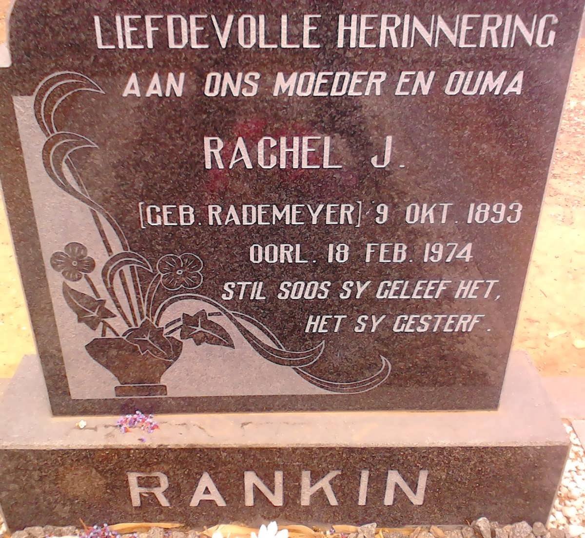 RANKIN Rachel J. nee RADEMEYER 1893-1974