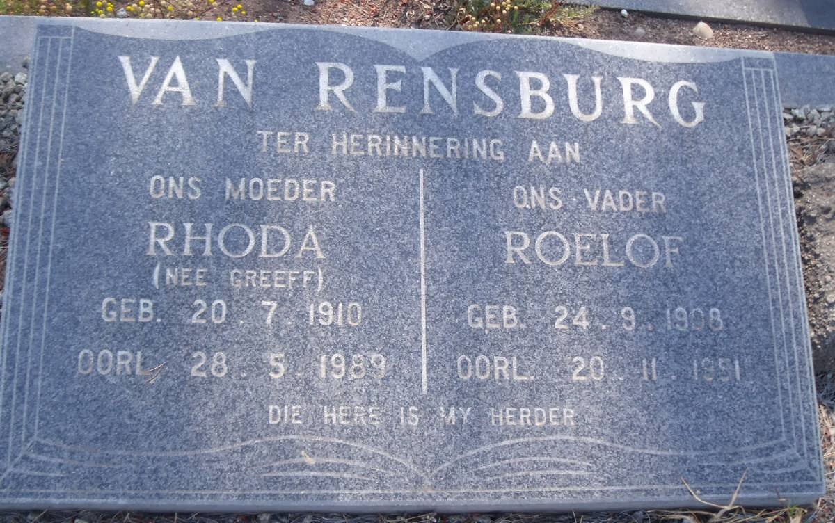 RENSBURG Roelof 1908-1989 &amp; Rhoda GREEFF 1910-1989