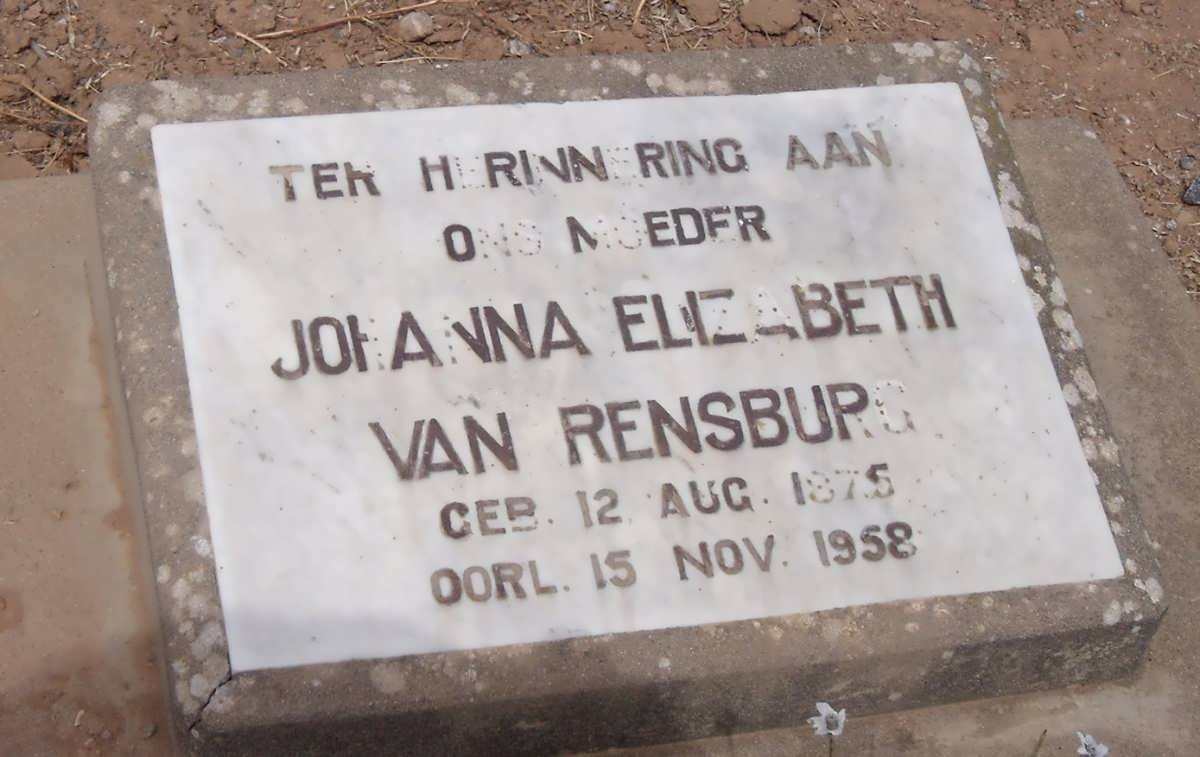 RENSBURG Johanna Elizabeth, van 1875-1958