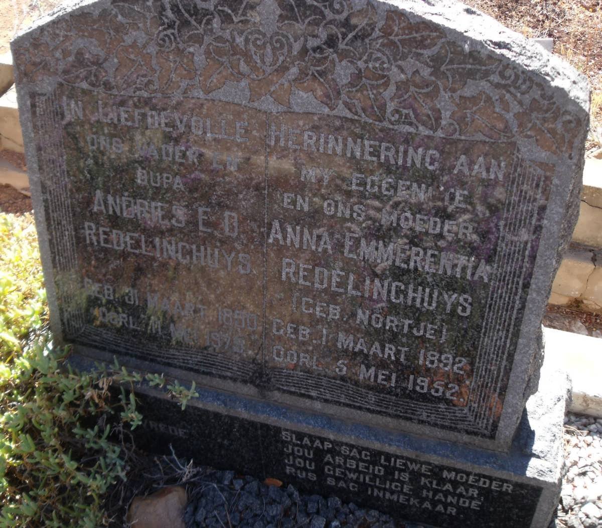 REDELINGHUYS Andries E.D. ?-? &amp; Anna Emmerentia NORTJE 1892-1952