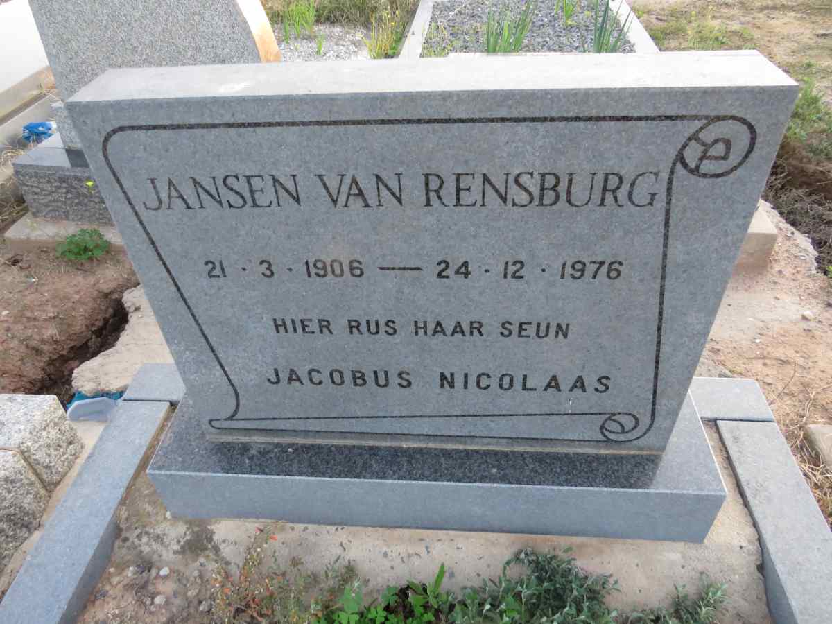 RENSBURG Jacobus Nicolaas, Jansen van 1906-1976
