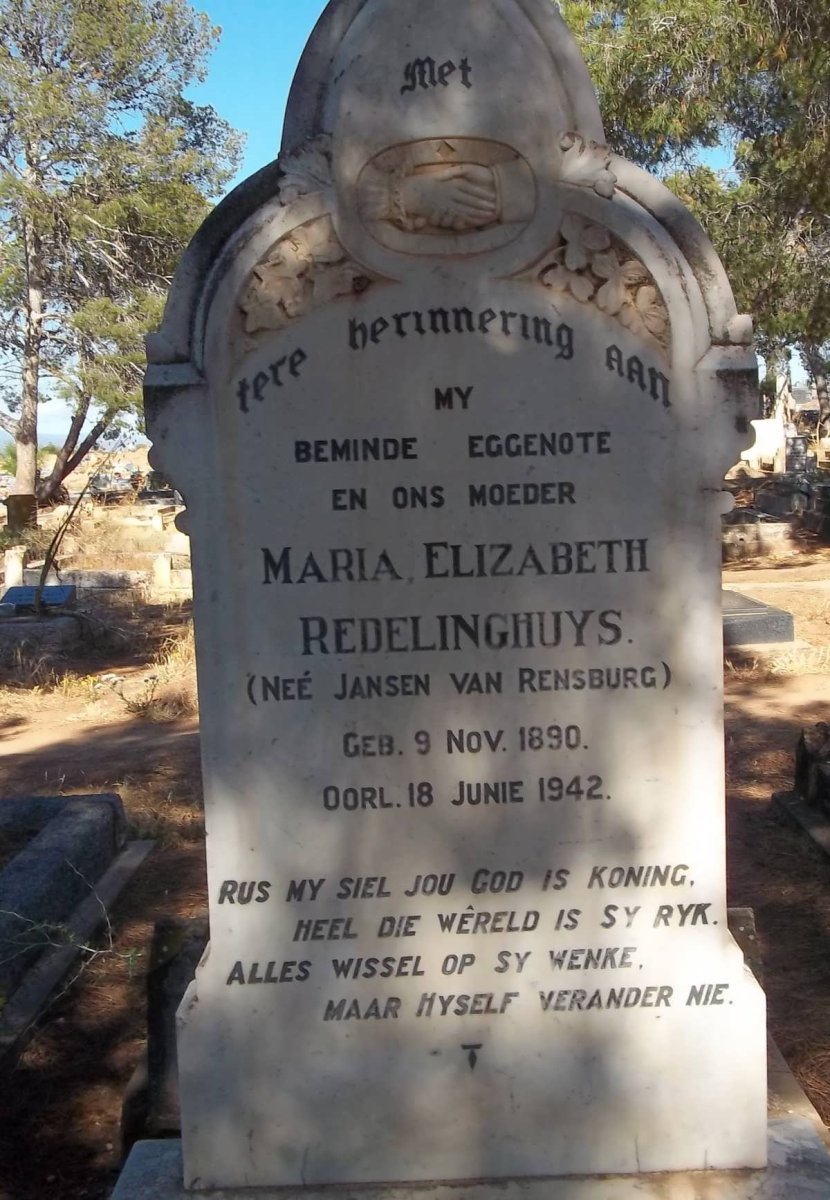 REDELINGHUYS Marie Elizabeth nee Jansen van RENSBURG 1890-1942