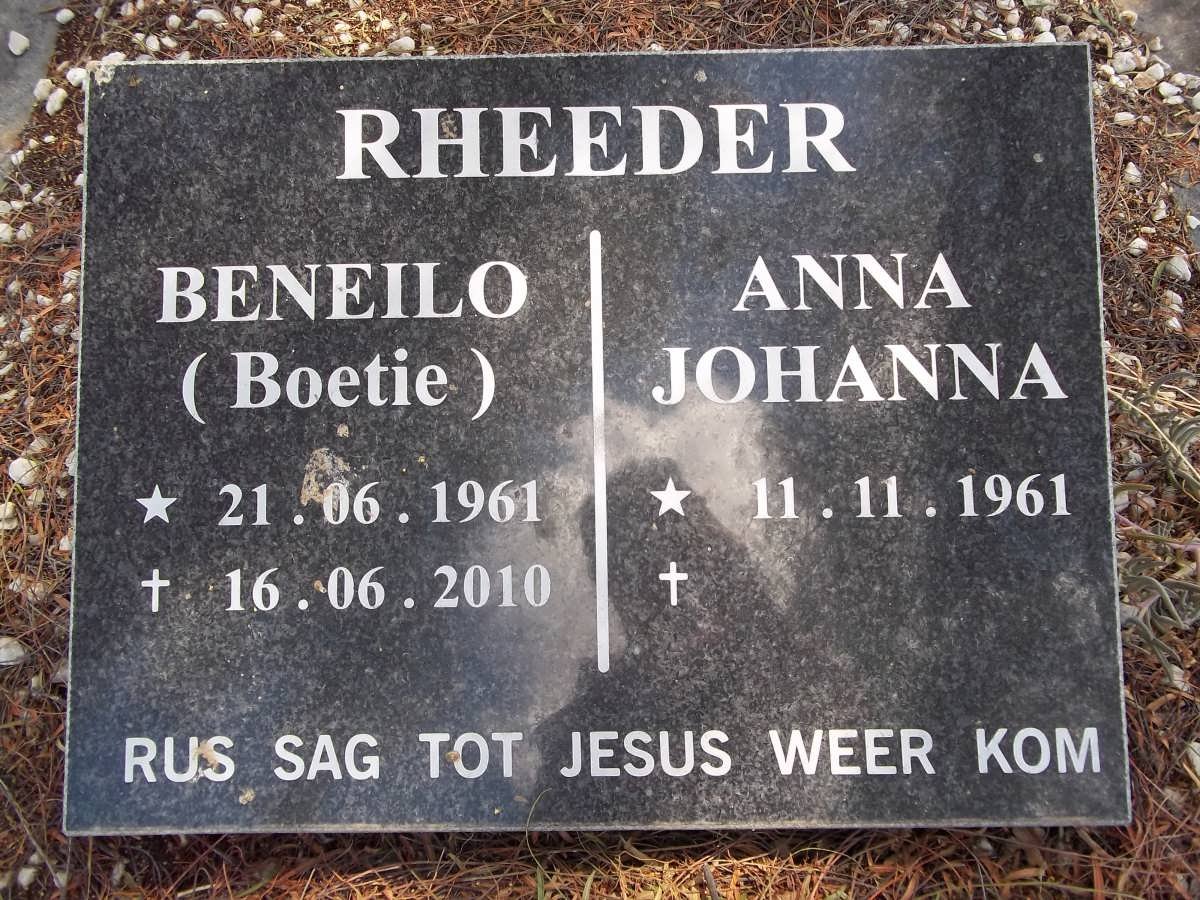 RHEEDER Beneilo 1961-2010 &amp; Anna Johanna 1961-