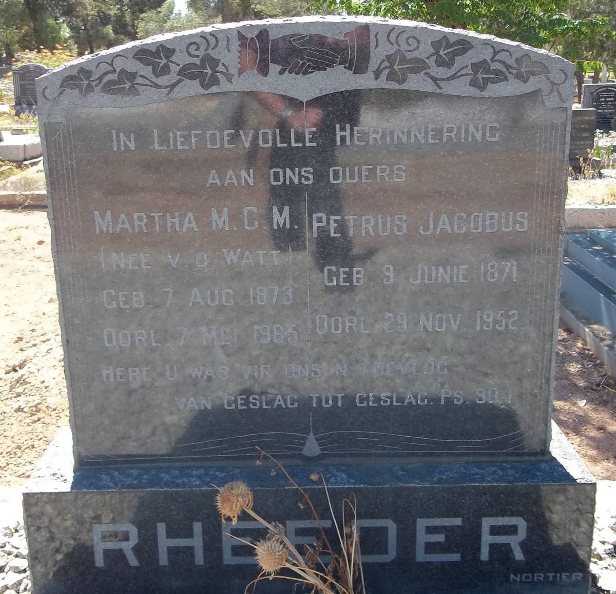 RHEEDER Petrus Jacobus 1871-1952 &amp; Martha M.C.M. v.d. WATT 1873-1965