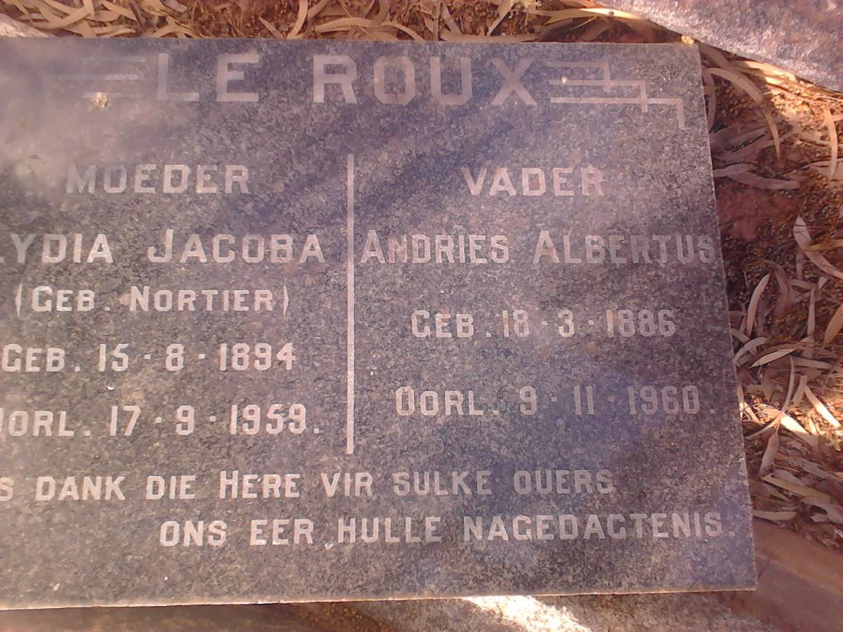 ROUX Andries Albertus, le 1886-1960 &amp; Lydia Jacoba NORTIER 1894-1959