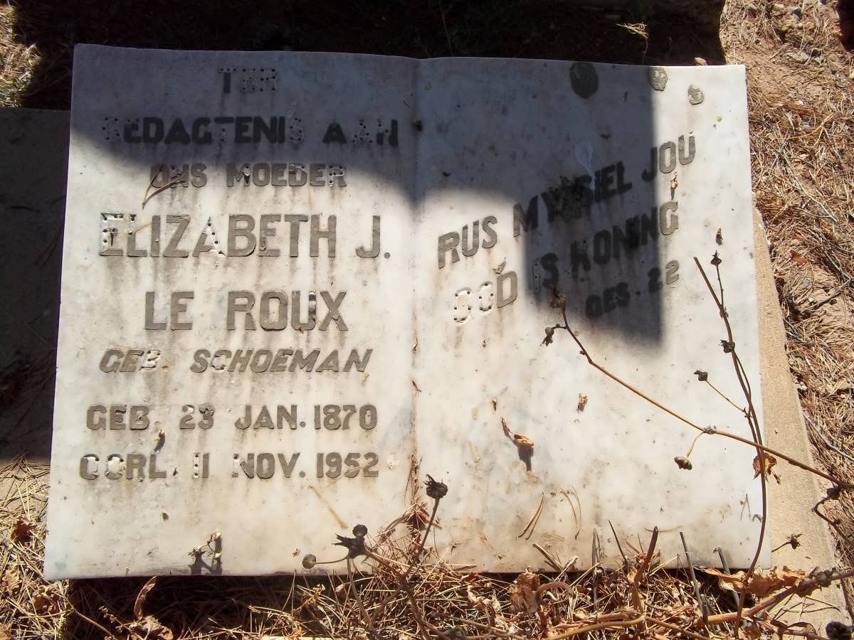 ROUX Elizabeth J. le nee SCHOEMAN 1870-1952