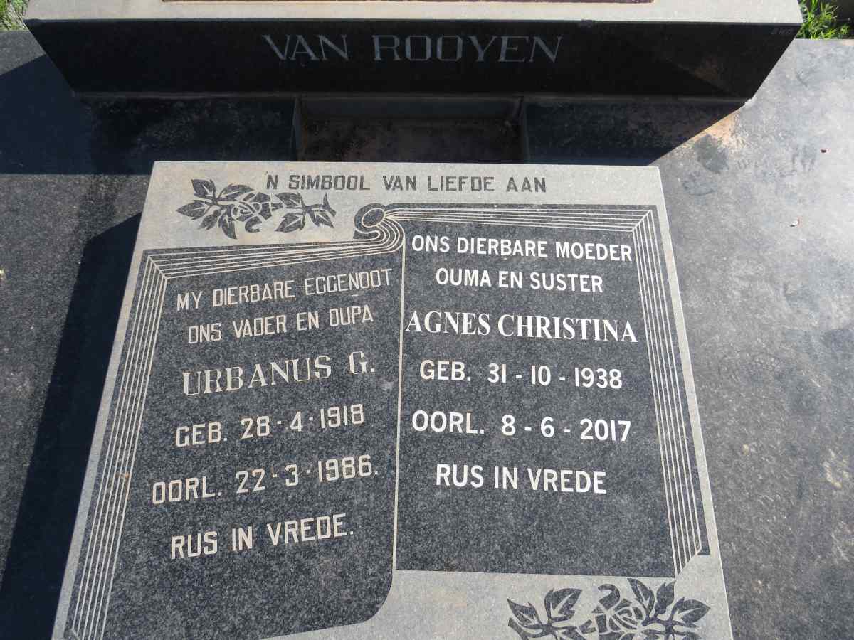 ROOYEN Urbanus G., van 1918-1986 & Agnes Christina 1938-2017