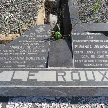 ROUX Andreas de Jager, le 1914-1988 & Susarah Susanna Dorethea BOSHOFF 1926-2006 :: LE ROUX Susanna Juliana nee DE JAGER 1920-1964