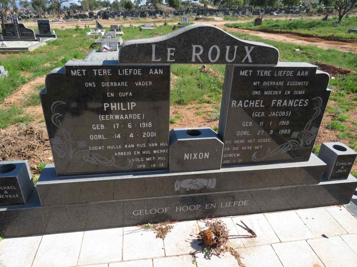 ROUX Philip, le 1918-2001 & Rachel Frances JACOBS 1918-1989