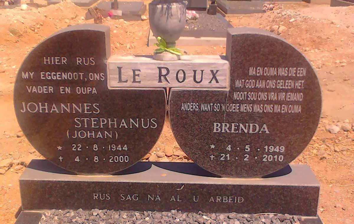 ROUX Johannes Stephanus, le 1944-2000 &amp; Brenda 1949-2010