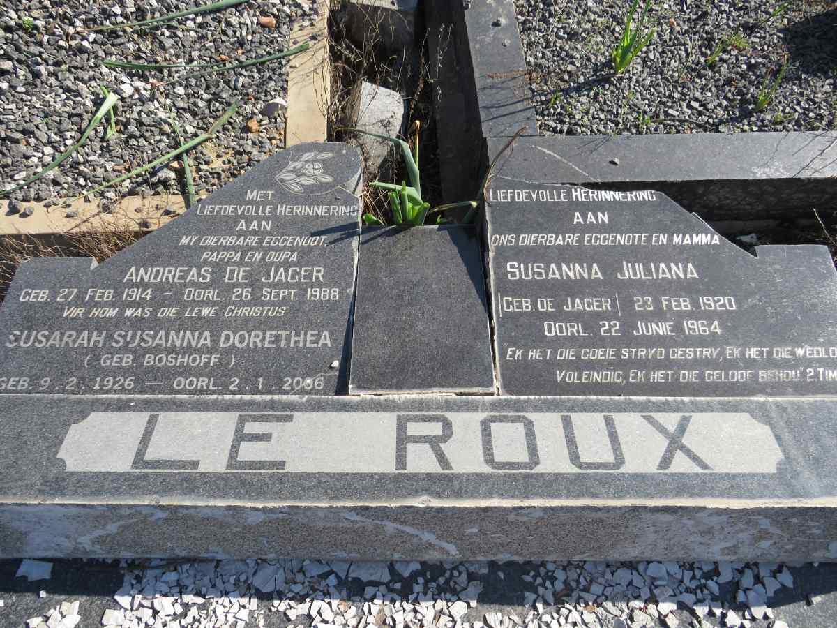 ROUX Andreas de Jager, le 1914-1988 & Susarah Susanna Dorethea BOSHOFF 1926-2006 :: LE ROUX Susanna Juliana nee DE JAGER 1920-1964