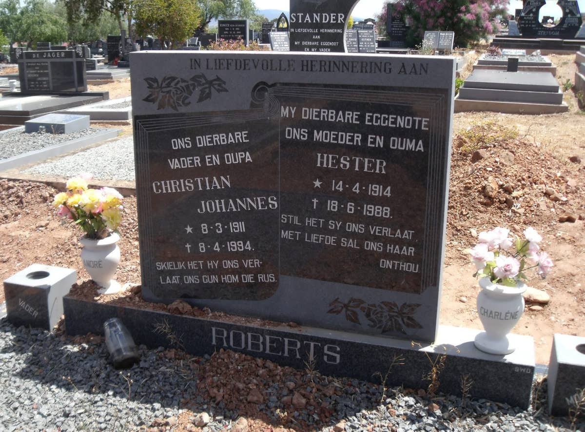 ROBERTS Christian Johannes 1911-1994 &amp; Hester 1914-1988