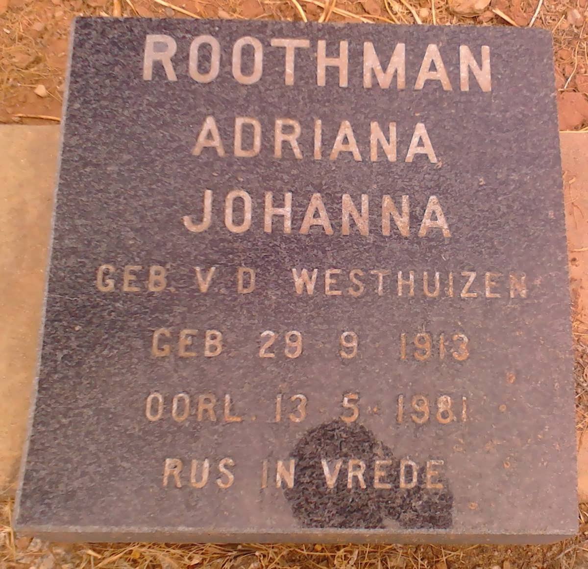 ROOTHMAN Adriana Johanna 1913-1981