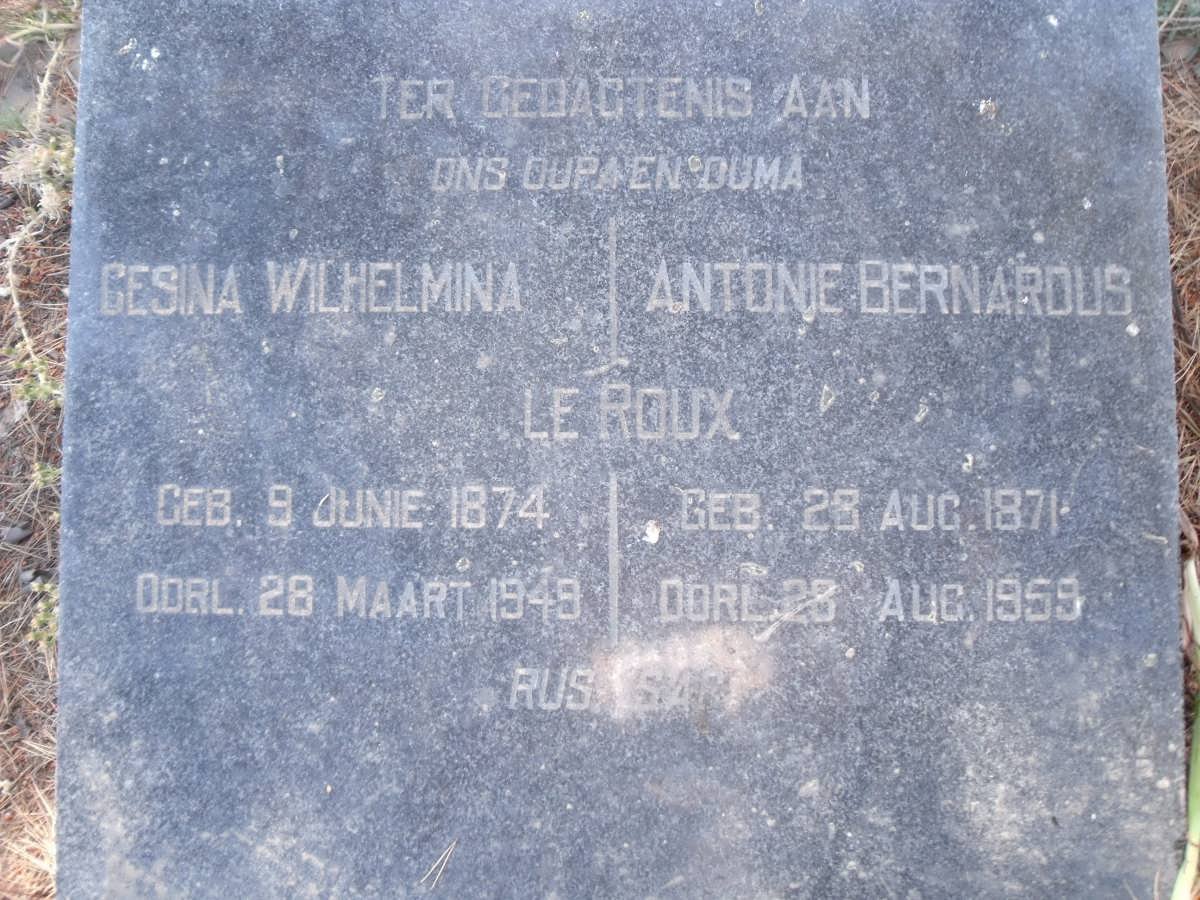 ROUX Antonie Bernardus, le 1871-1959 &amp; Gesina Wilhelmina 1874-1949
