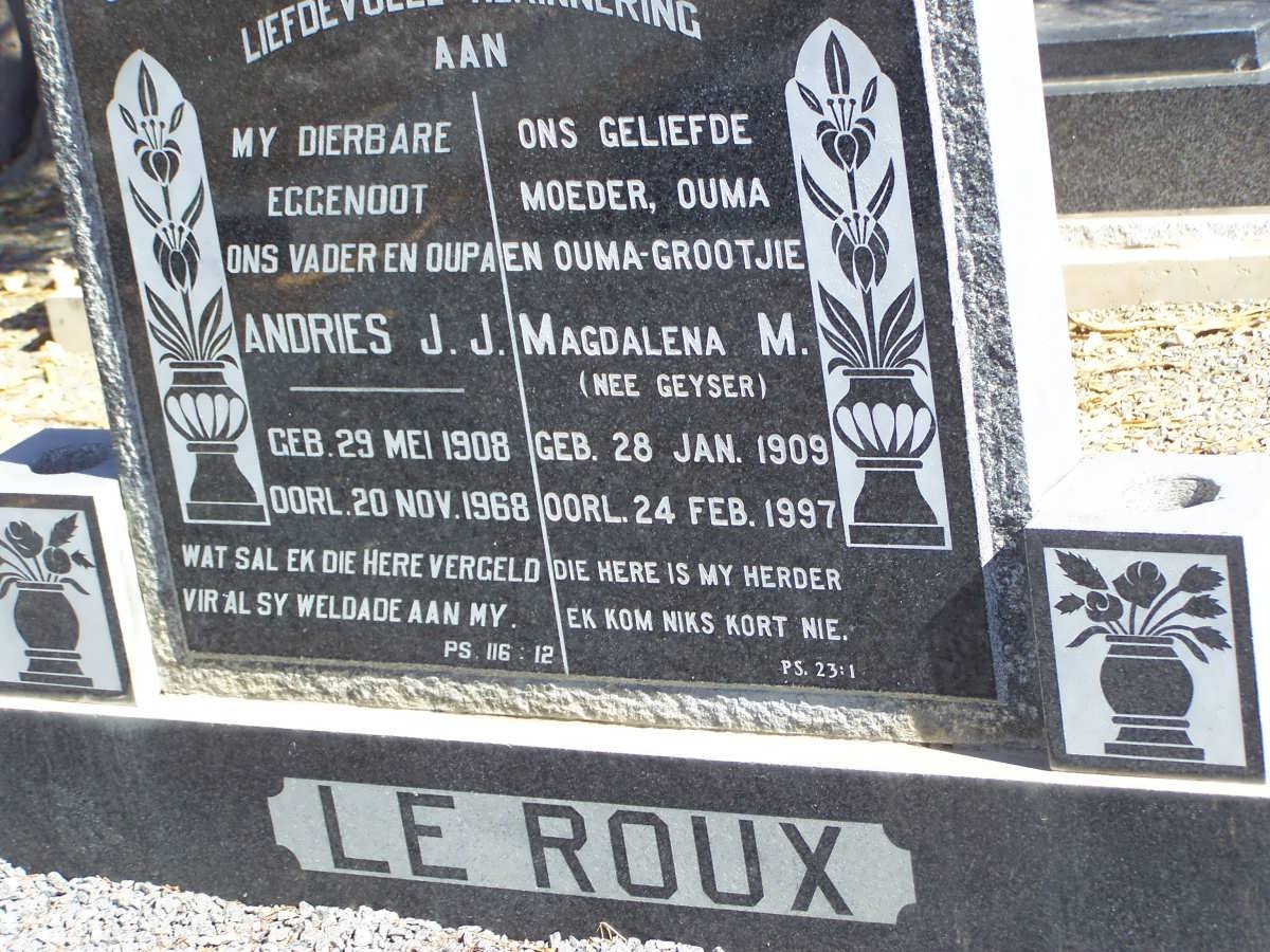 ROUX Andries J.J., le 1908-1968 &amp; Magdalena M. GEYSER 1909-1997