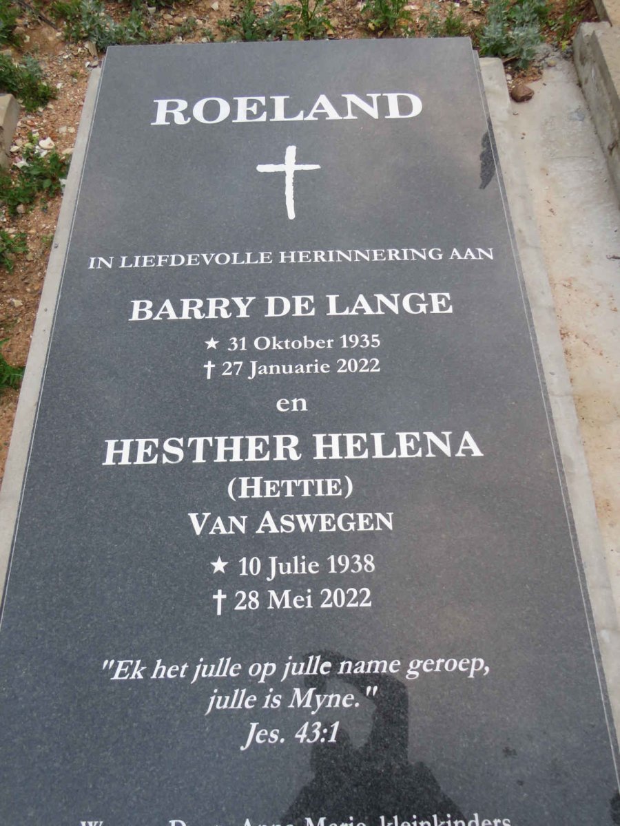 ROELAND Barry de Lange 1935-2022 & Hesther Helena VAN ASWEGEN 1938-2022