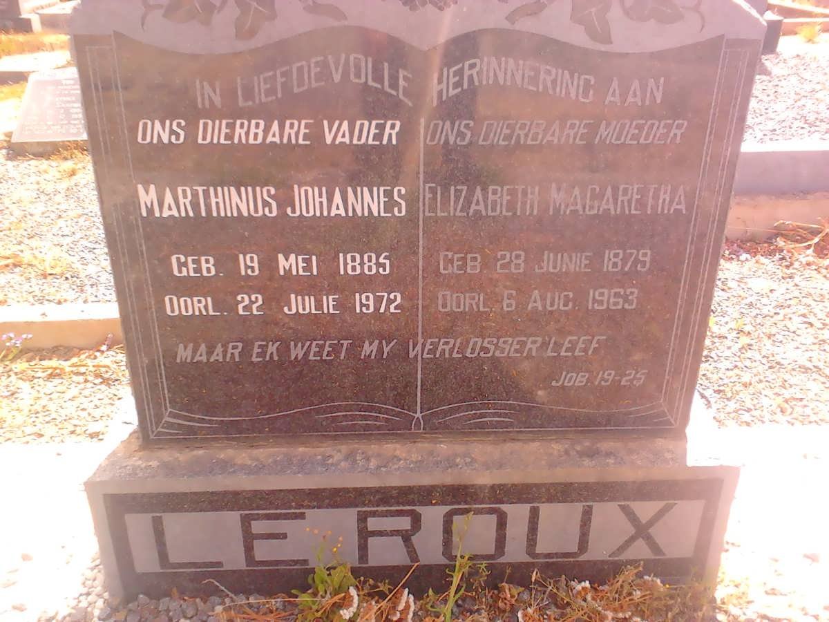 ROUX Marthinus Johannes, le 1885-1972 &amp; Elizabeth Magaretha 1879-1963