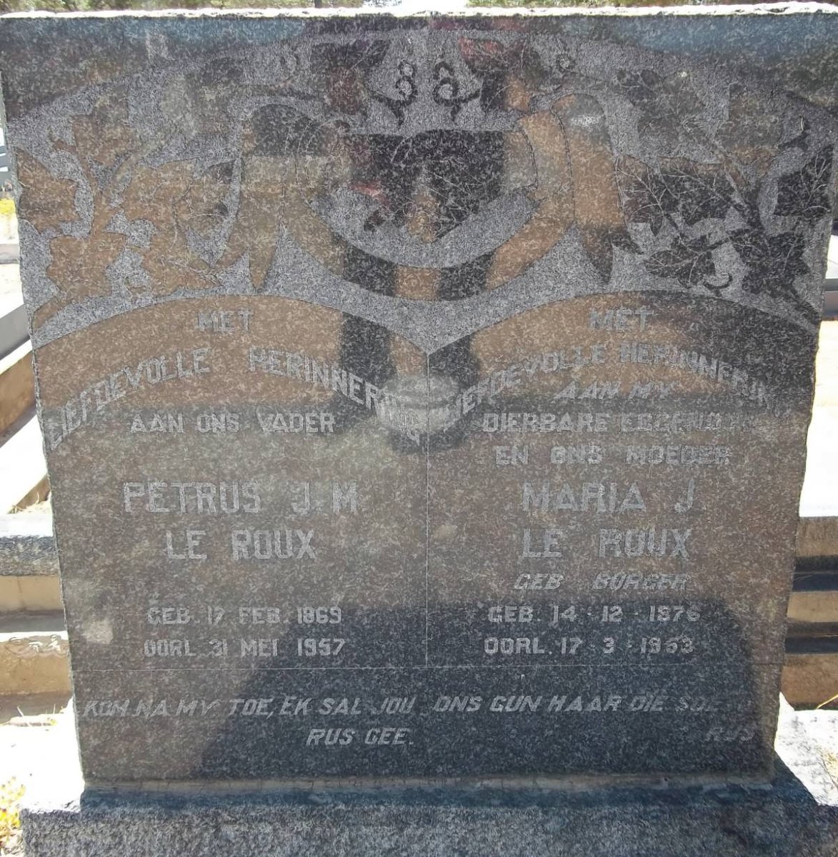 ROUX Petrus J.M., le 1869-1957 &amp; Maria J. BURGER 1876-1963