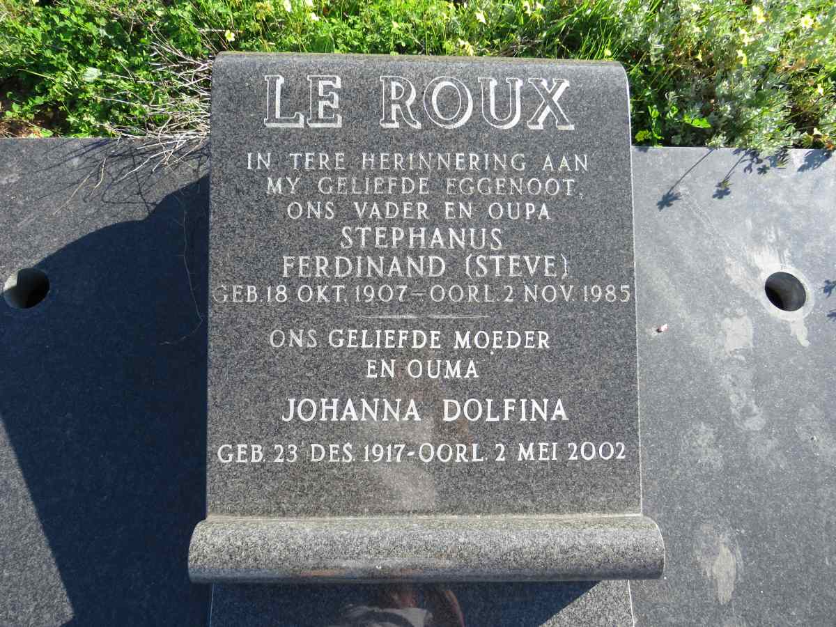 ROUX Stephanus Ferdinand, le 1907-1985 & Johanna Dolfina 1917-2002