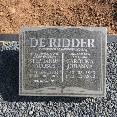 RIDDER Stephanus Jacobus, de 1931-2007 & Carolina Johanna 1936-2022