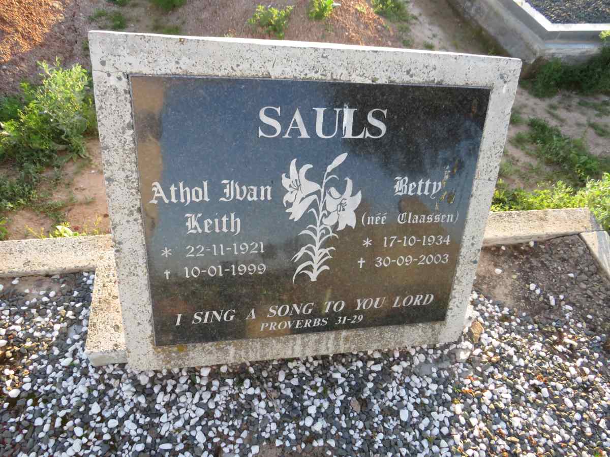 SAULS Athol Ivan Keith 1921-1999 & Betty CLAASSEN 1934-2003