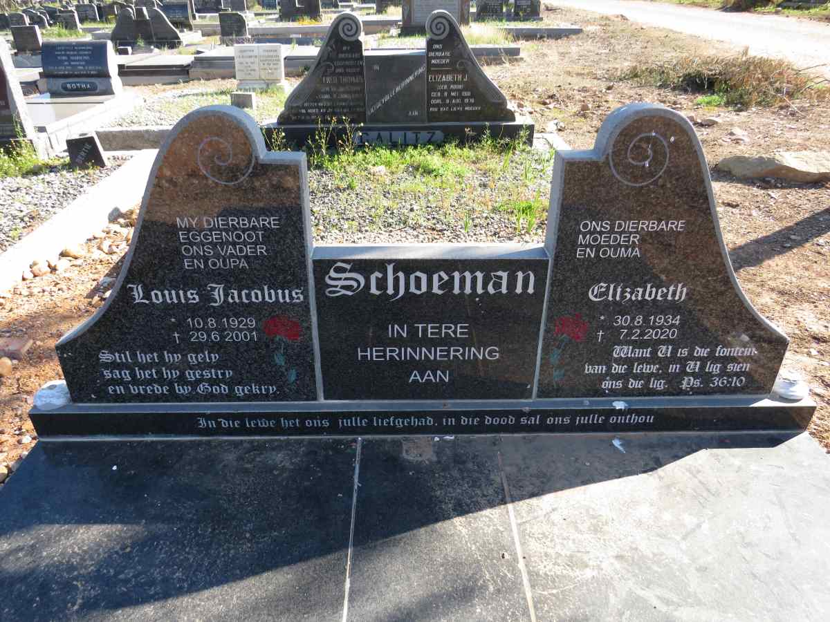 SCHOEMAN Louis Jacobus 1929-2001 & Elizabeth 1934-2020