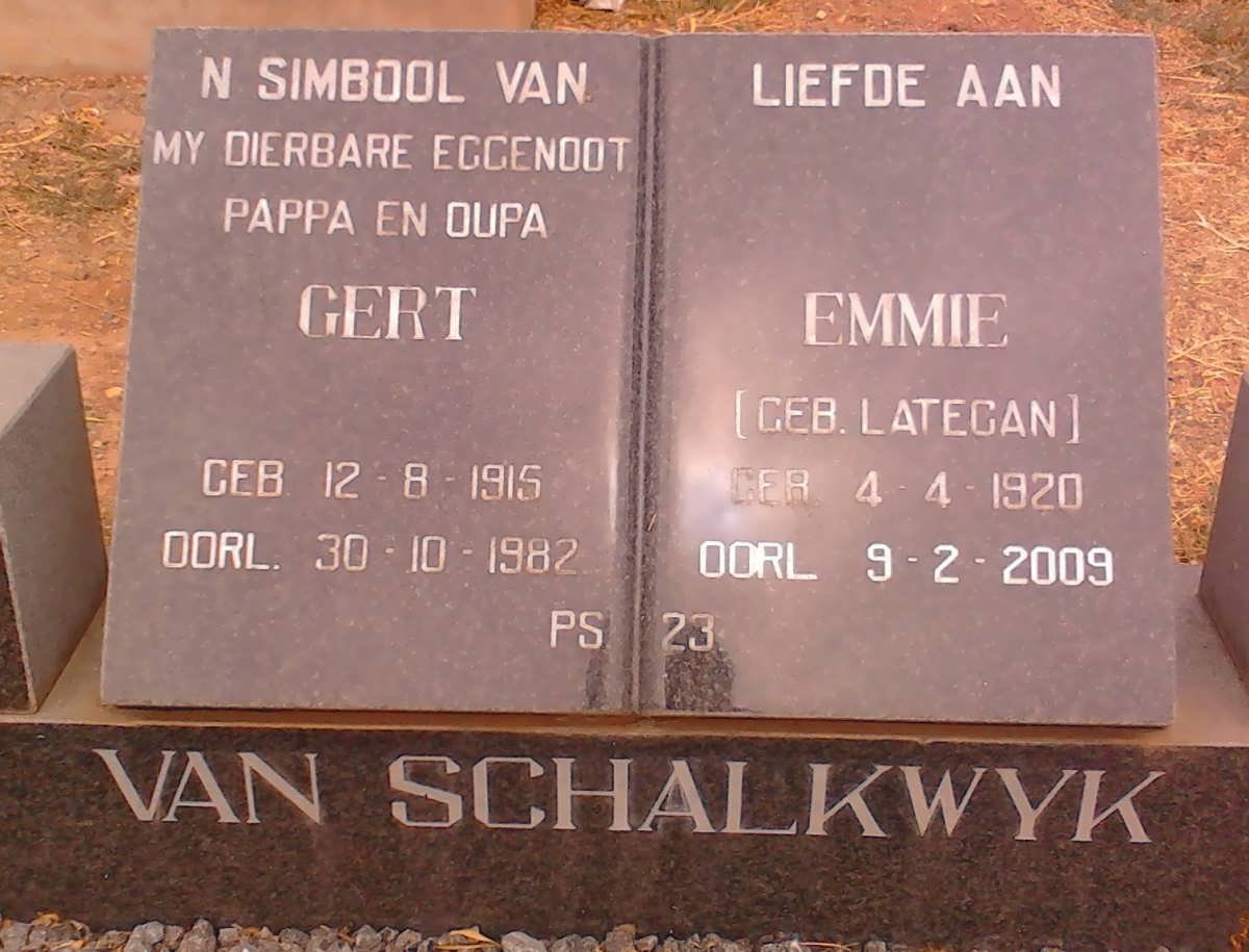 SCHALKWYK Gert, van 1915-1982 &amp; Emmie LATEGAN 1920-2009