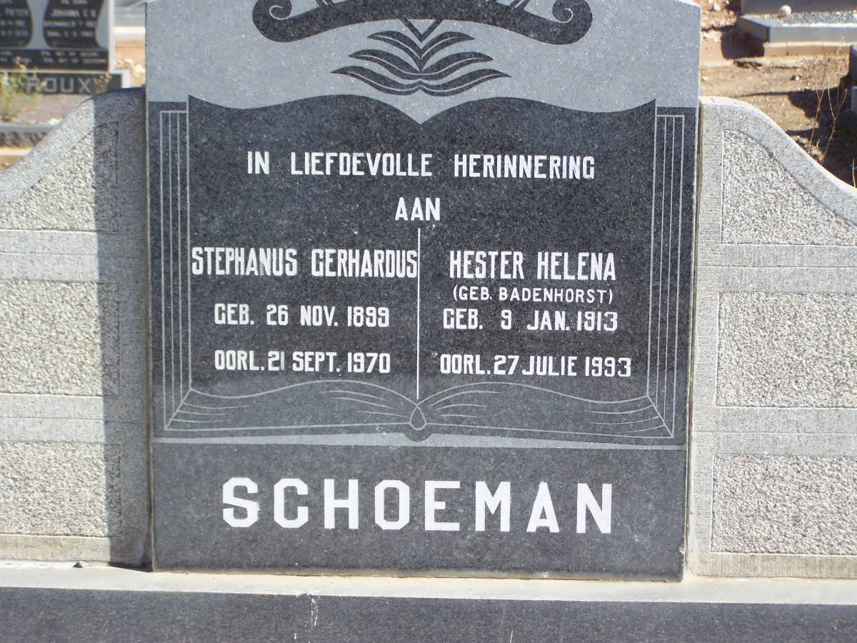 SCHOEMAN Stephanus Gerhardus 1899-1970 &amp; Hester Helena BADENHORST 1913-1993