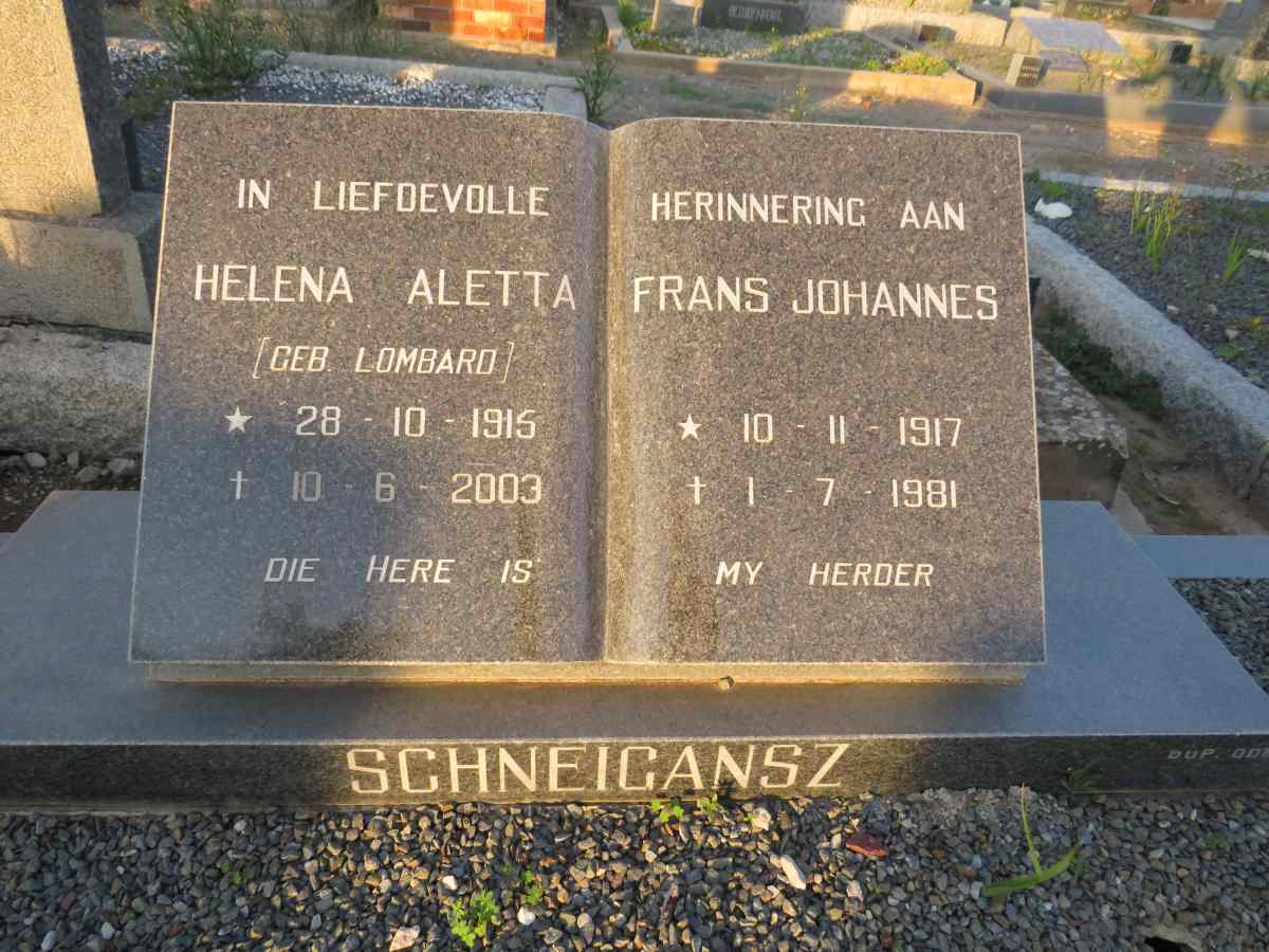 SCHNEIGANSZ Frans Johannes 1917-1981 & Helena Aletta LOMBARD 1915-2003