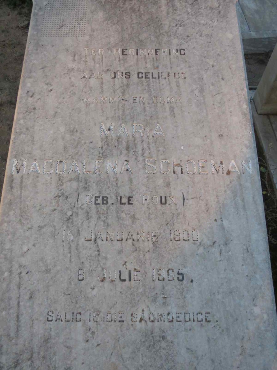 SCHOEMAN Maria Magdalena nee LE ROUX 1900-1965