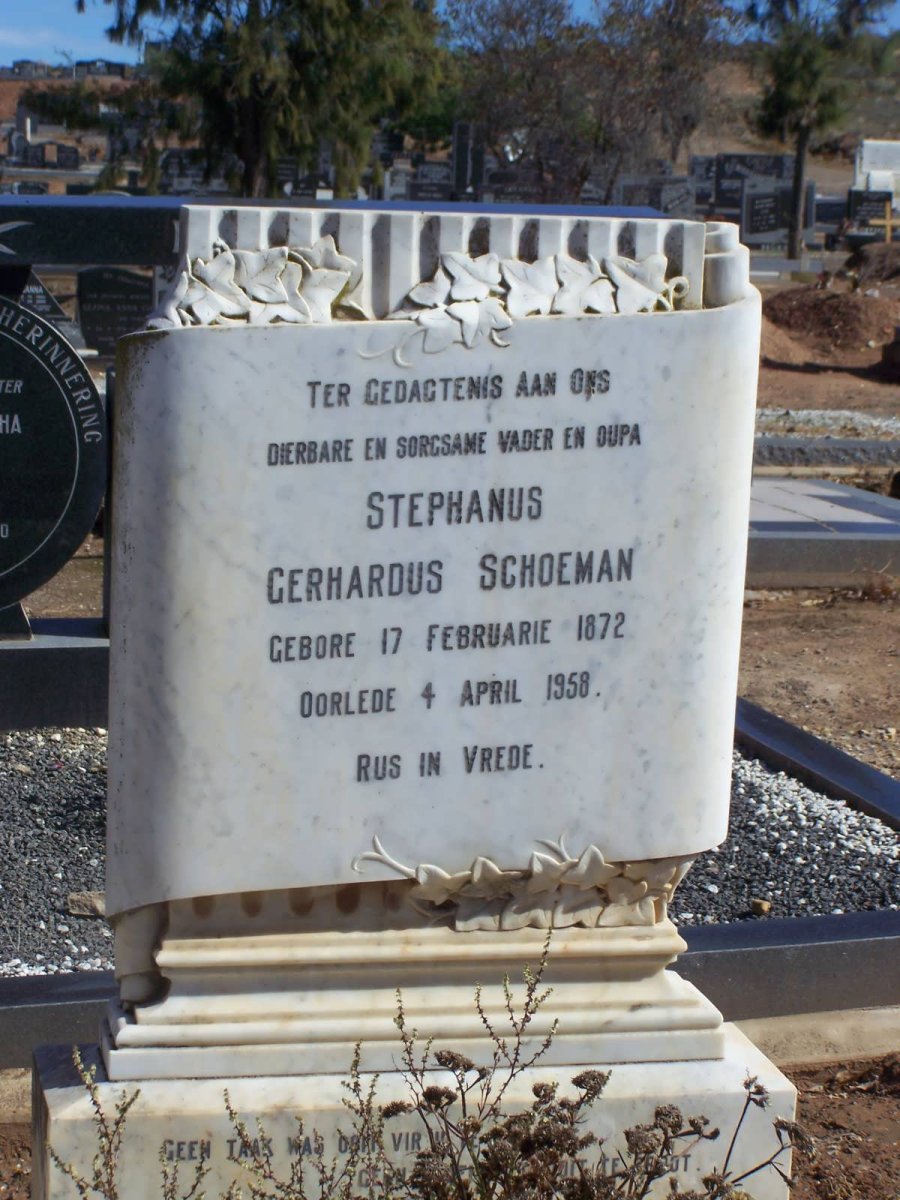 SCHOEMAN Stephanus Gerhardus 1872-1958