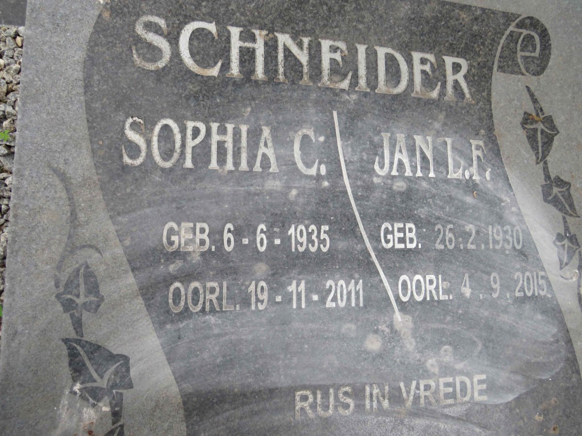 SCHNEIDER Jan L.F. 1930-2015 & Sophia C. 1935-2011