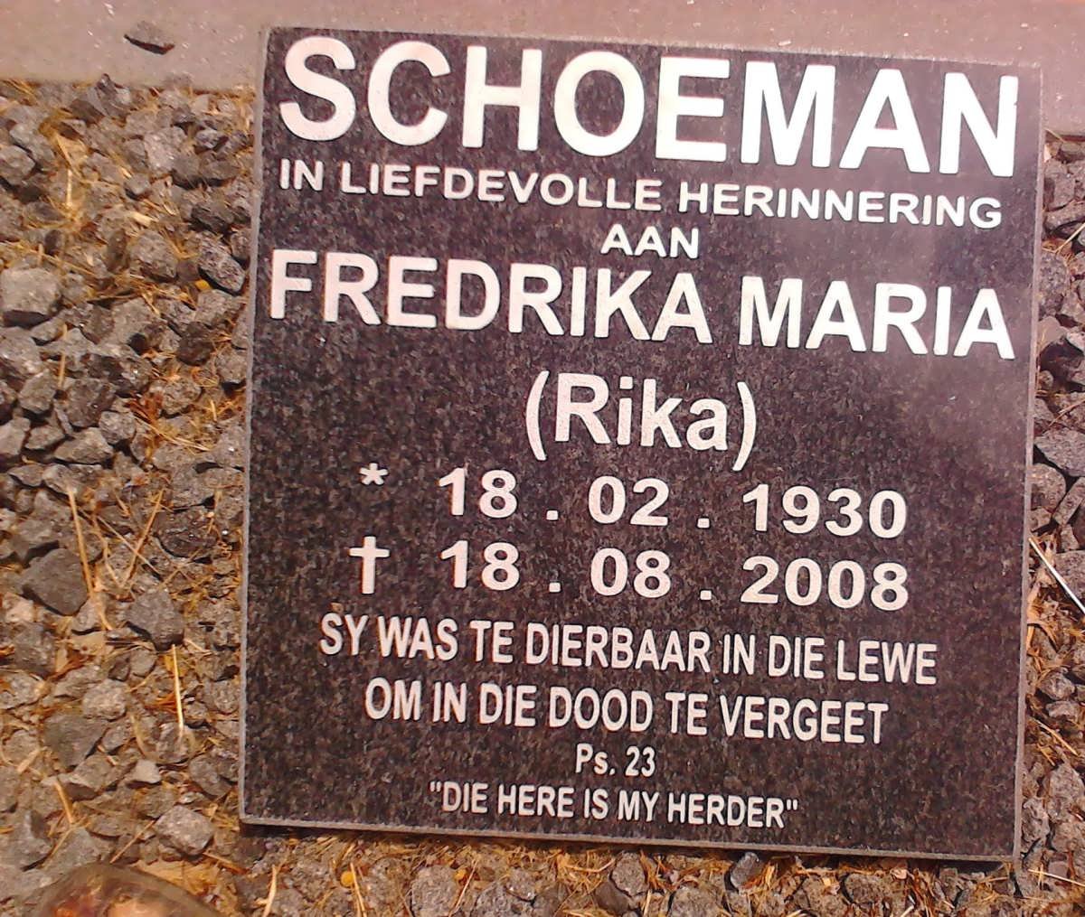 SCHOEMAN Fredrika Maria 1930-2008