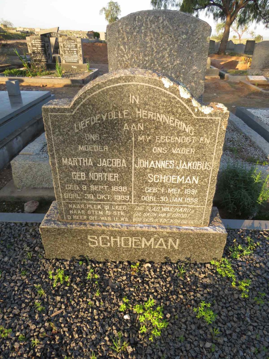 SCHOEMAN Johannes Jakobus 1891-1958 & Martha Jacoba NORTIER 1898-1989