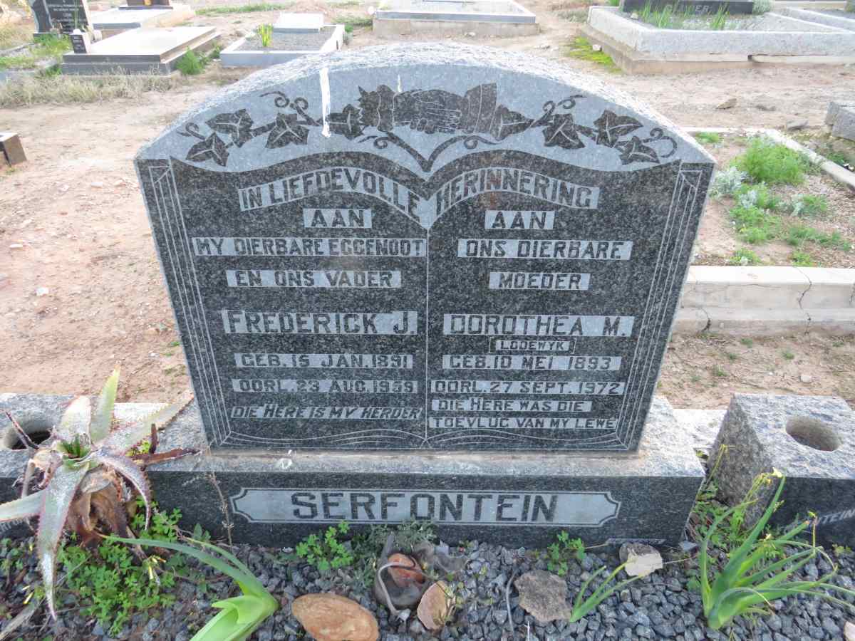 SERFONTEIN Frederick J. 1891-1959 & Dorothea M. LODEWYK 1893-1972